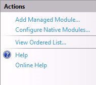 IIS Manager actions menu