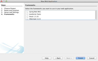 NetBeans window displaying Framework options