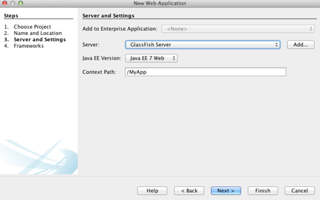 NetBeans window displaying Server and Settings options